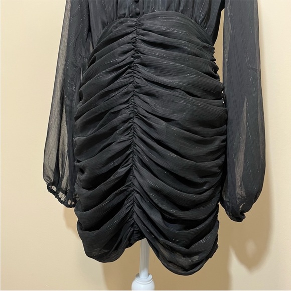 House of Harlow 1960 Black with Sparkle Thread Ruched Long Sleeve Dress - Picture 6 of 16